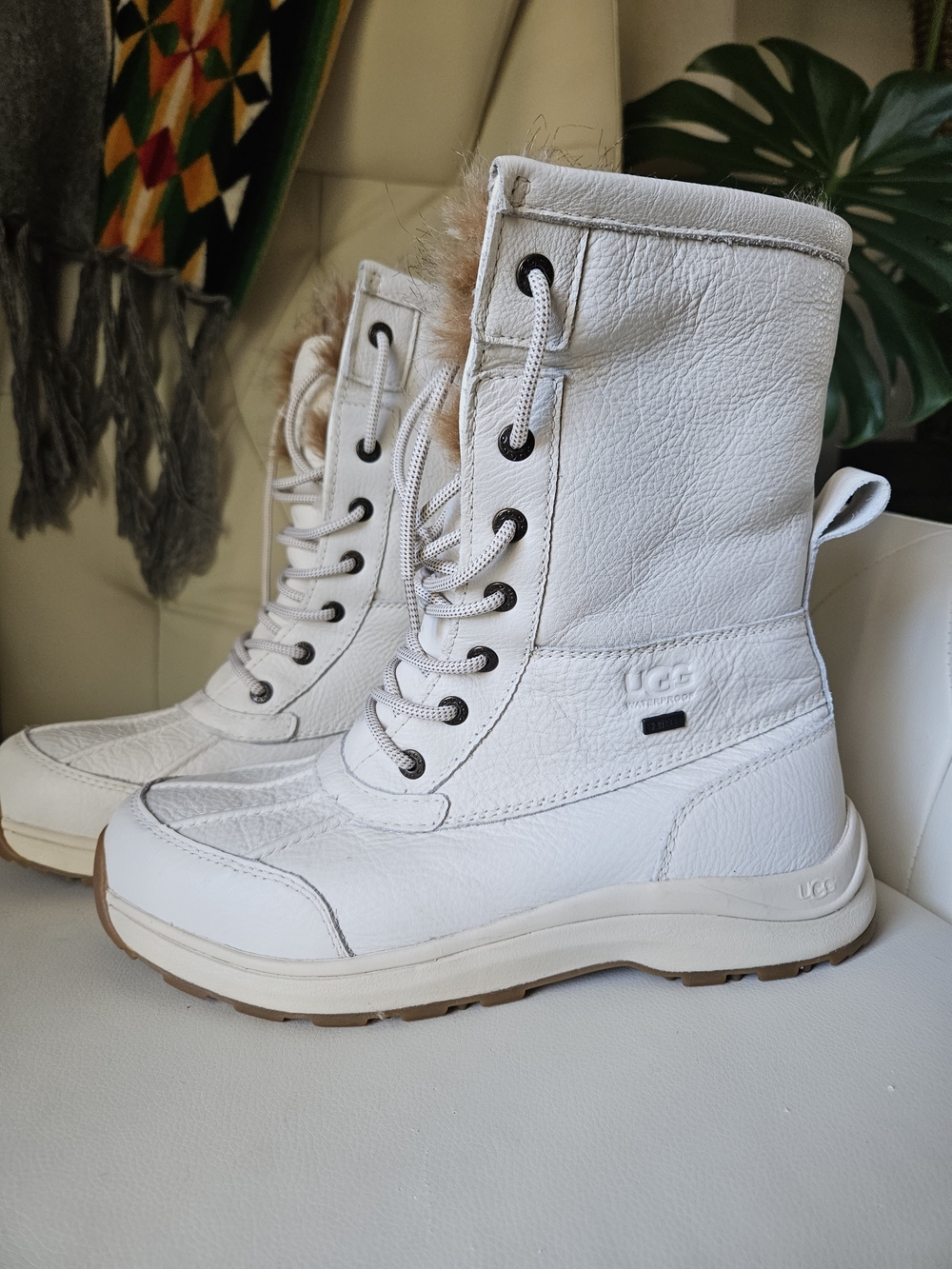 UGG Adirondack III Tipped White Leather Boots